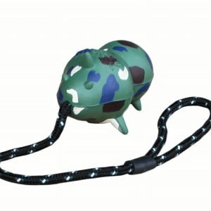 Groen hondenspeelgoed met zwarte touw